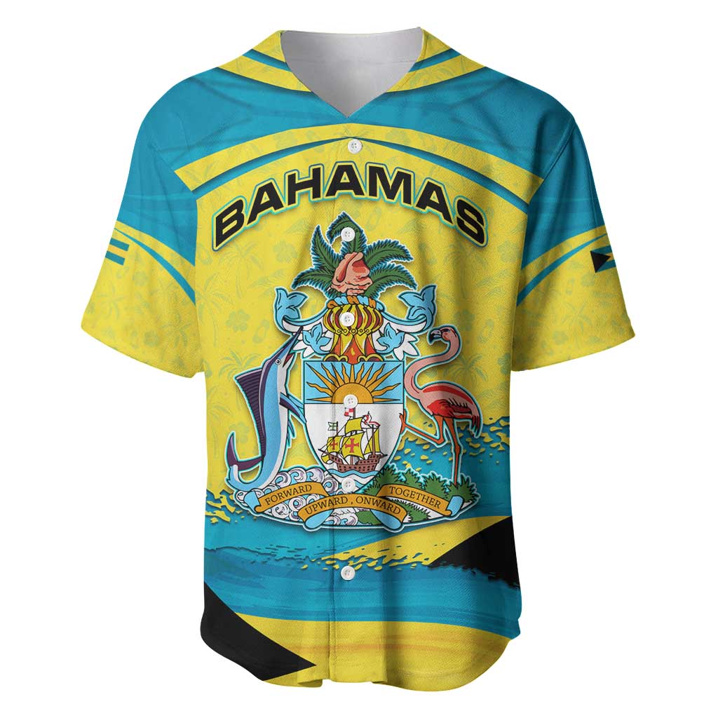Bahamas Flag Baseball Jersey with National Coat of Arms and Sea Turtle Design - Wonder Print Shop