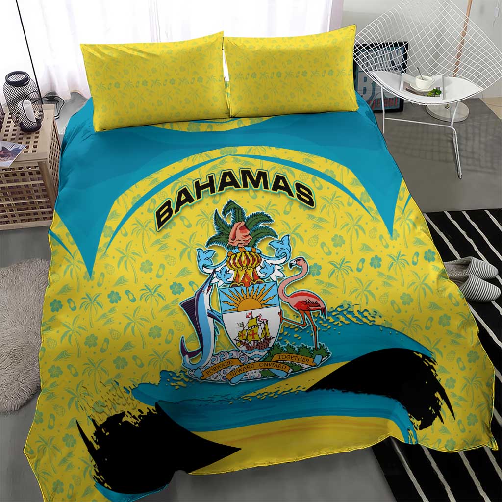 Bahamas Flag Bedding Set with National Coat of Arms and Sea Turtle Design - Wonder Print Shop