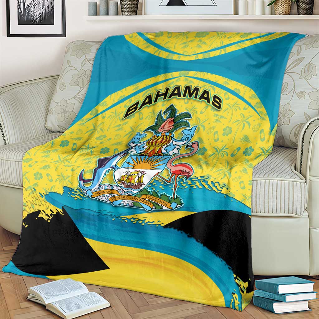 Bahamas Flag Blanket with National Coat of Arms and Sea Turtle Design - Wonder Print Shop