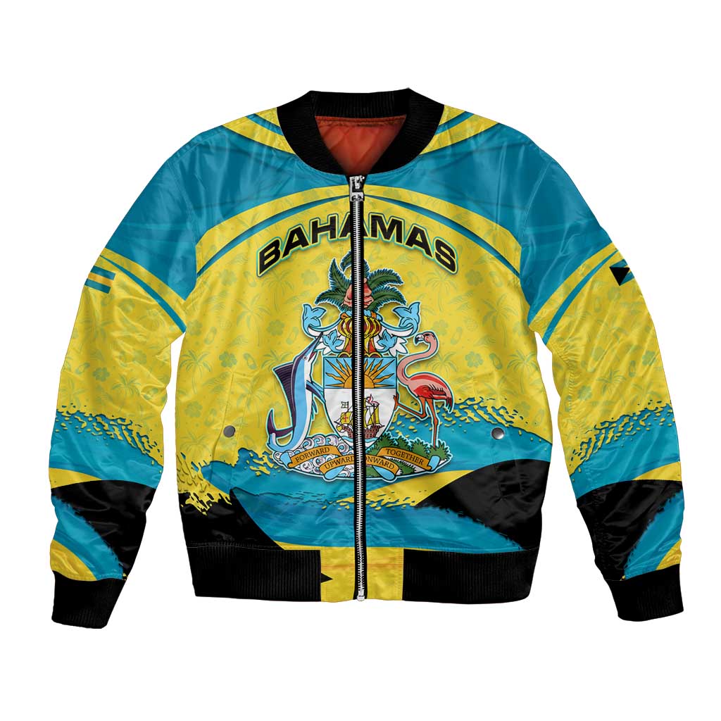 Bahamas Flag Bomber Jacket with National Coat of Arms and Sea Turtle Design - Wonder Print Shop