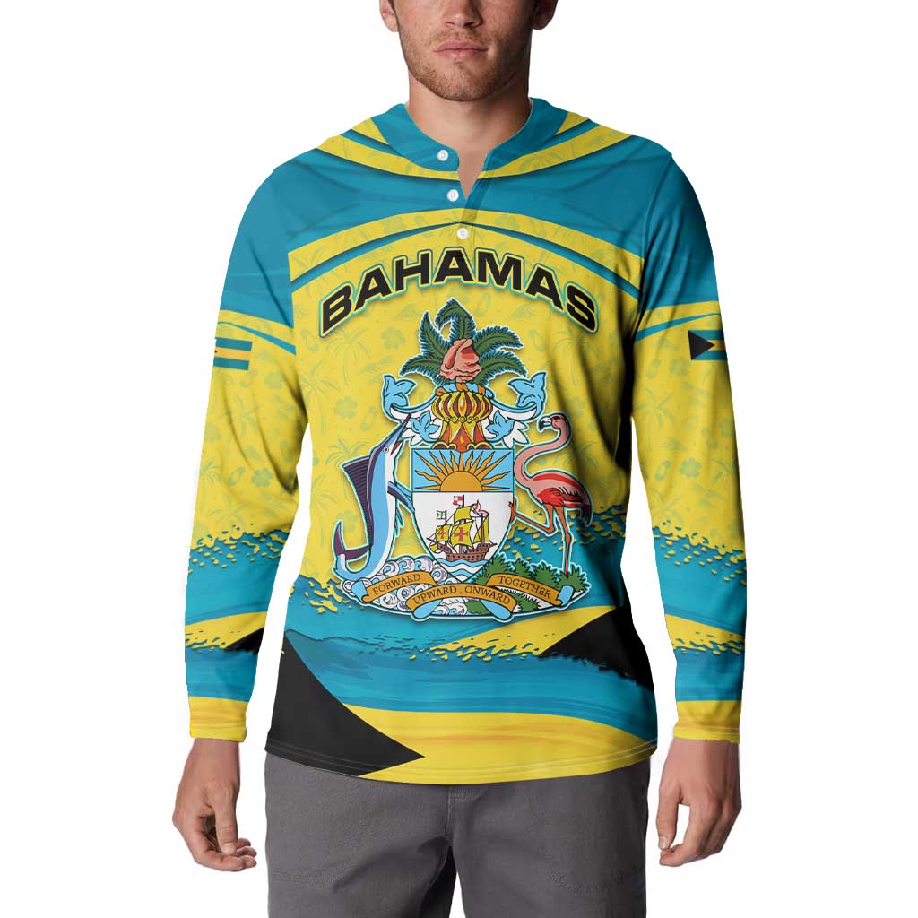 Bahamas Flag Button Sweatshirt with National Coat of Arms and Sea Turtle Design - Wonder Print Shop