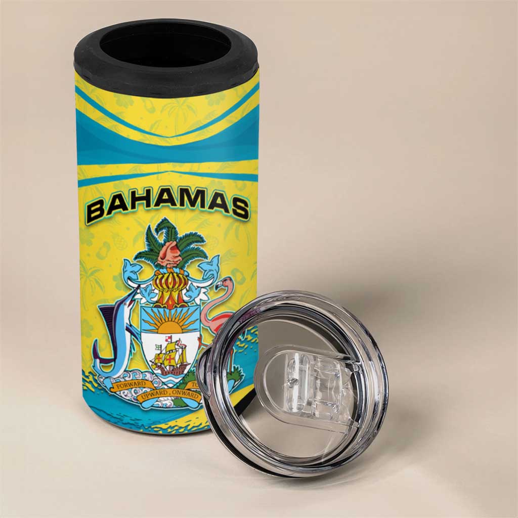 Bahamas Flag 4 in 1 Can Cooler Tumbler with National Coat of Arms and Sea Turtle Design - Wonder Print Shop