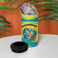 Bahamas Flag 4 in 1 Can Cooler Tumbler with National Coat of Arms and Sea Turtle Design - Wonder Print Shop