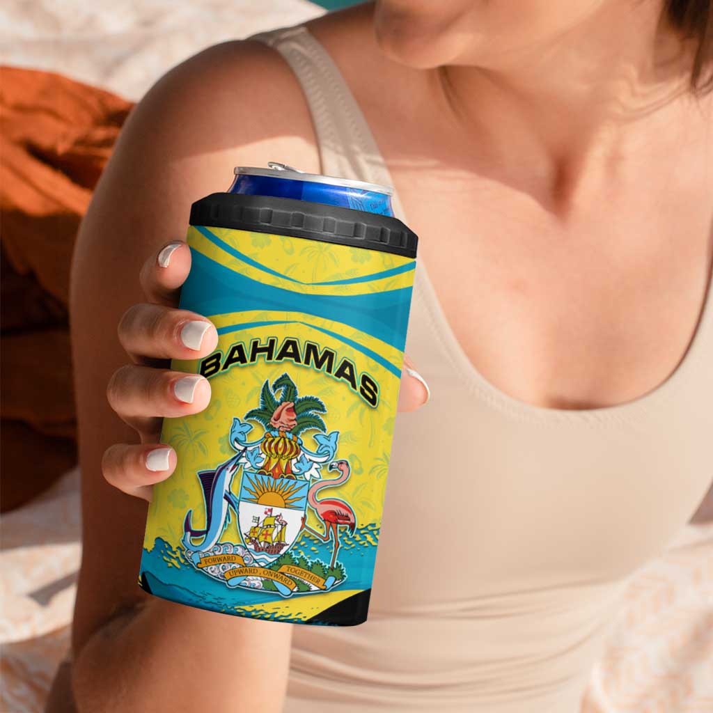 Bahamas Flag 4 in 1 Can Cooler Tumbler with National Coat of Arms and Sea Turtle Design - Wonder Print Shop