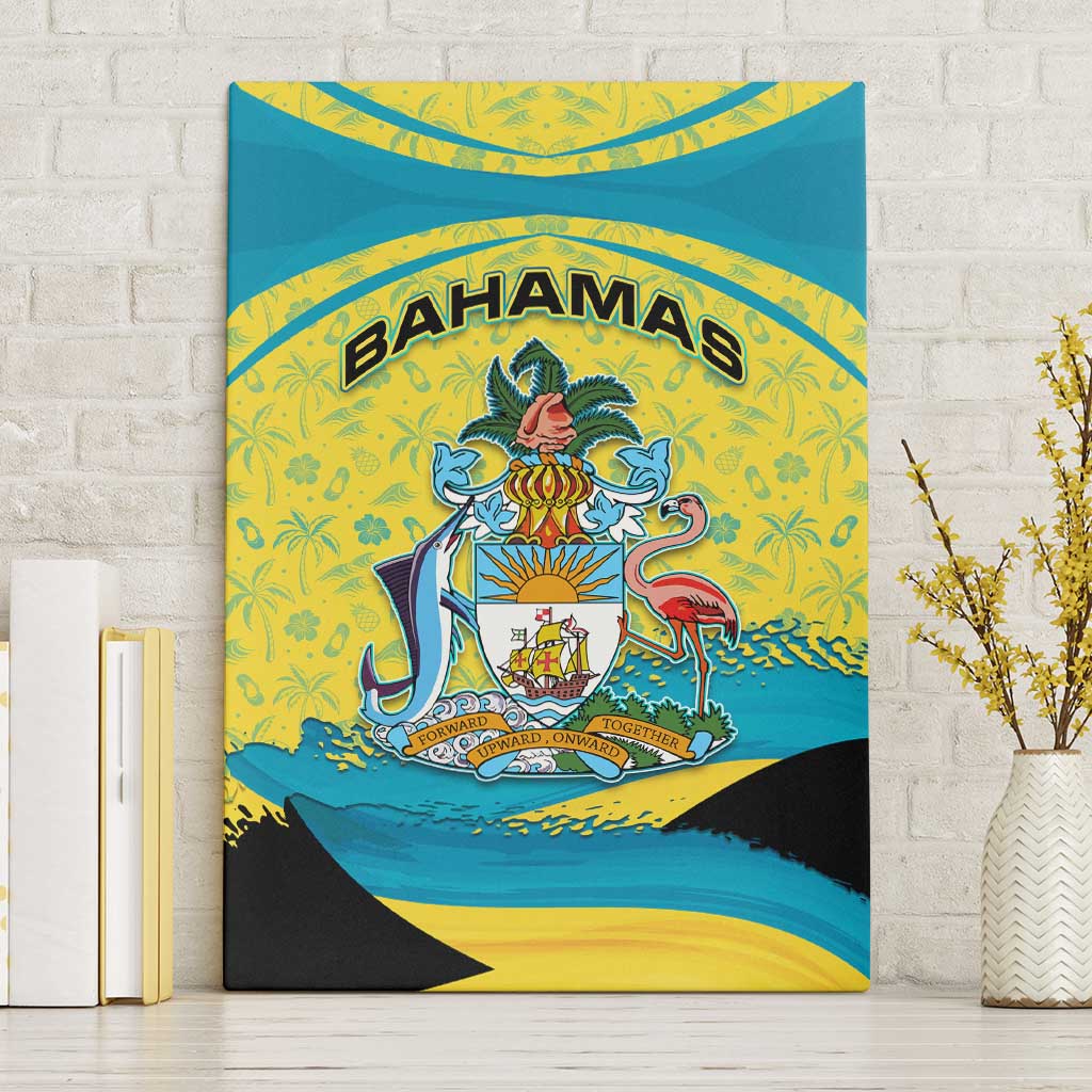 Bahamas Flag Canvas Wall Art with National Coat of Arms and Sea Turtle Design - Wonder Print Shop
