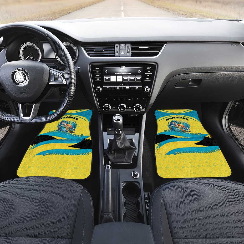 Bahamas Flag Car Mats with National Coat of Arms and Sea Turtle Design - Wonder Print Shop