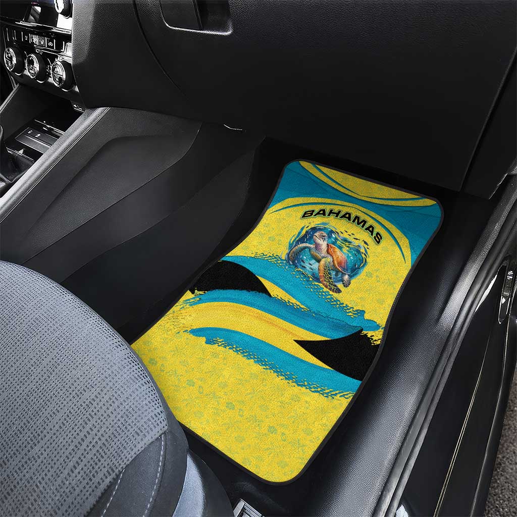 Bahamas Flag Car Mats with National Coat of Arms and Sea Turtle Design - Wonder Print Shop