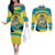 Bahamas Flag Couples Matching Off The Shoulder Long Sleeve Dress and Long Sleeve Button Shirt with National Coat of Arms and Sea Turtle Design - Wonder Print Shop
