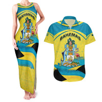 Bahamas Flag Couples Matching Tank Maxi Dress and Hawaiian Shirt with National Coat of Arms and Sea Turtle Design - Wonder Print Shop