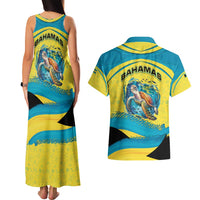 Bahamas Flag Couples Matching Tank Maxi Dress and Hawaiian Shirt with National Coat of Arms and Sea Turtle Design - Wonder Print Shop