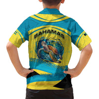 Bahamas Flag Family Matching Long Sleeve Bodycon Dress and Hawaiian Shirt with National Coat of Arms and Sea Turtle Design - Wonder Print Shop