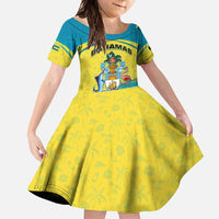 Bahamas Flag Family Matching Long Sleeve Bodycon Dress and Hawaiian Shirt with National Coat of Arms and Sea Turtle Design - Wonder Print Shop