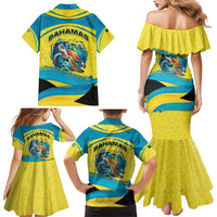 Bahamas Flag Family Matching Mermaid Dress and Hawaiian Shirt with National Coat of Arms and Sea Turtle Design - Wonder Print Shop