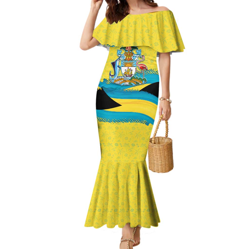 Bahamas Flag Family Matching Mermaid Dress and Hawaiian Shirt with National Coat of Arms and Sea Turtle Design - Wonder Print Shop