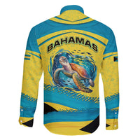 Bahamas Flag Family Matching Off The Shoulder Long Sleeve Dress and Hawaiian Shirt with National Coat of Arms and Sea Turtle Design - Wonder Print Shop
