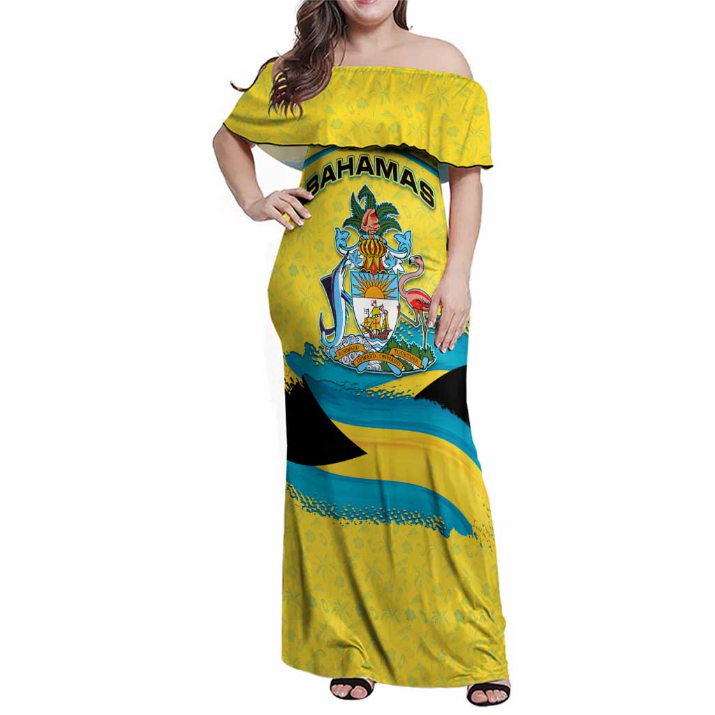Bahamas Flag Family Matching Off Shoulder Maxi Dress and Hawaiian Shirt with National Coat of Arms and Sea Turtle Design - Wonder Print Shop