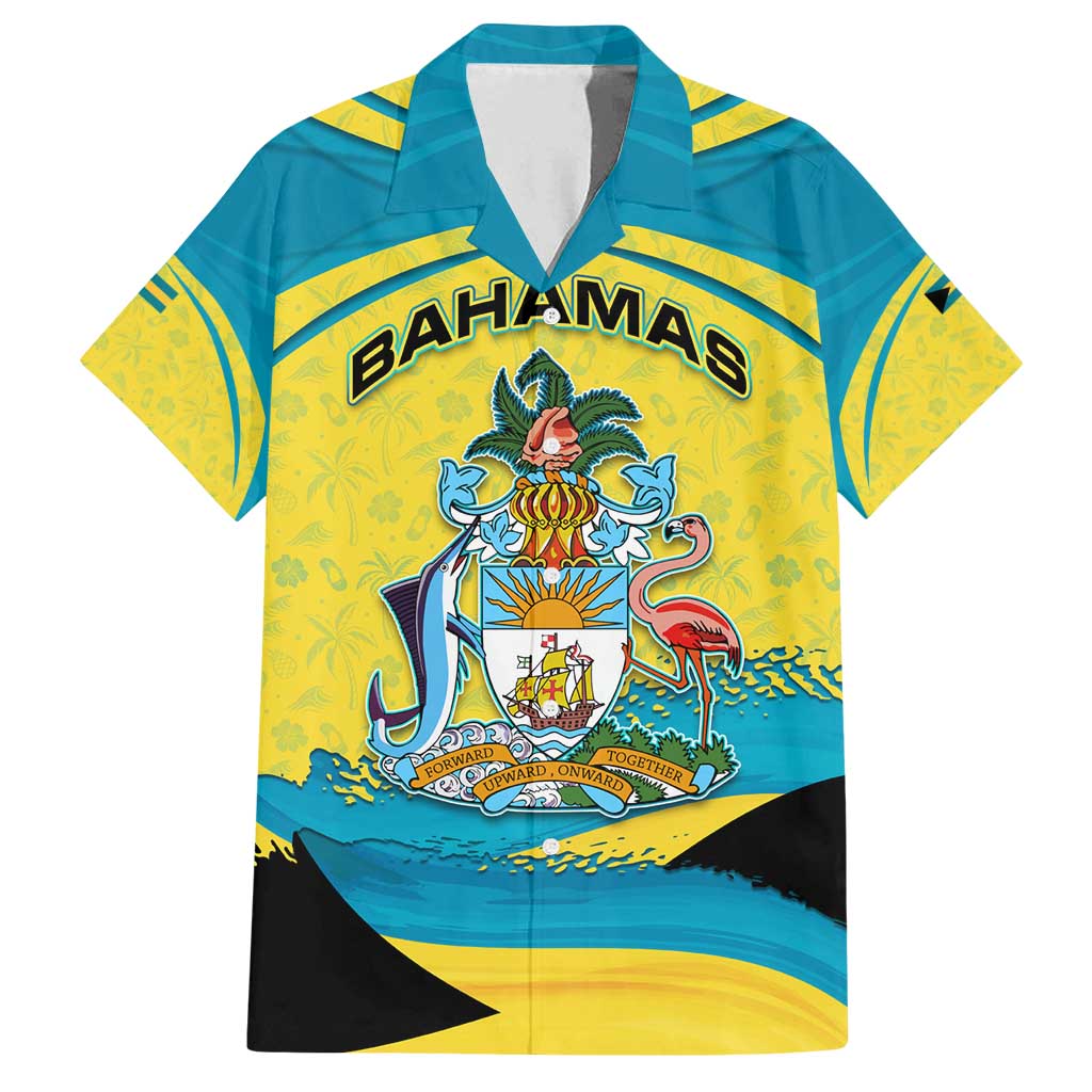 Bahamas Flag Family Matching Off Shoulder Short Dress and Hawaiian Shirt with National Coat of Arms and Sea Turtle Design - Wonder Print Shop