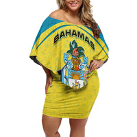 Bahamas Flag Family Matching Off Shoulder Short Dress and Hawaiian Shirt with National Coat of Arms and Sea Turtle Design - Wonder Print Shop