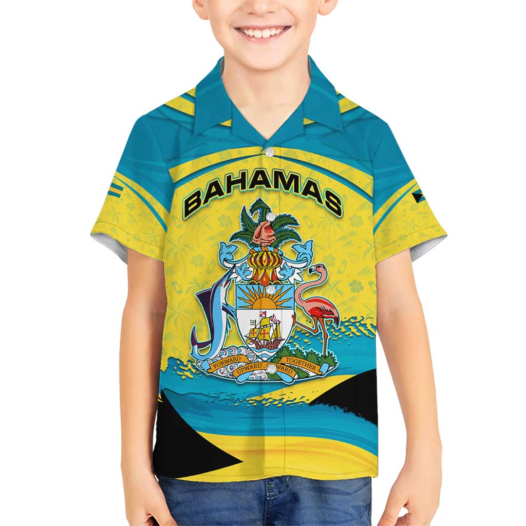 Bahamas Flag Family Matching Off Shoulder Short Dress and Hawaiian Shirt with National Coat of Arms and Sea Turtle Design - Wonder Print Shop