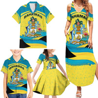 Bahamas Flag Family Matching Summer Maxi Dress and Hawaiian Shirt with National Coat of Arms and Sea Turtle Design - Wonder Print Shop