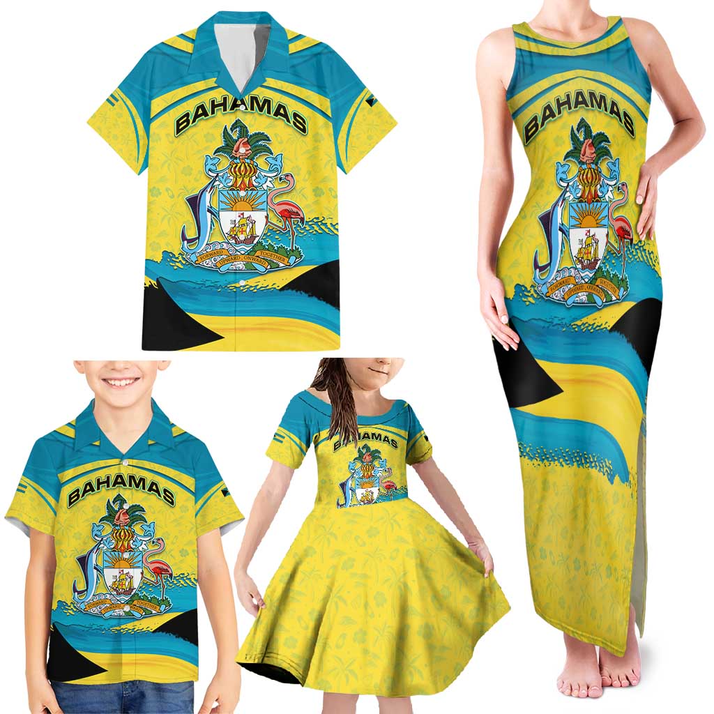 Bahamas Flag Family Matching Tank Maxi Dress and Hawaiian Shirt with National Coat of Arms and Sea Turtle Design - Wonder Print Shop