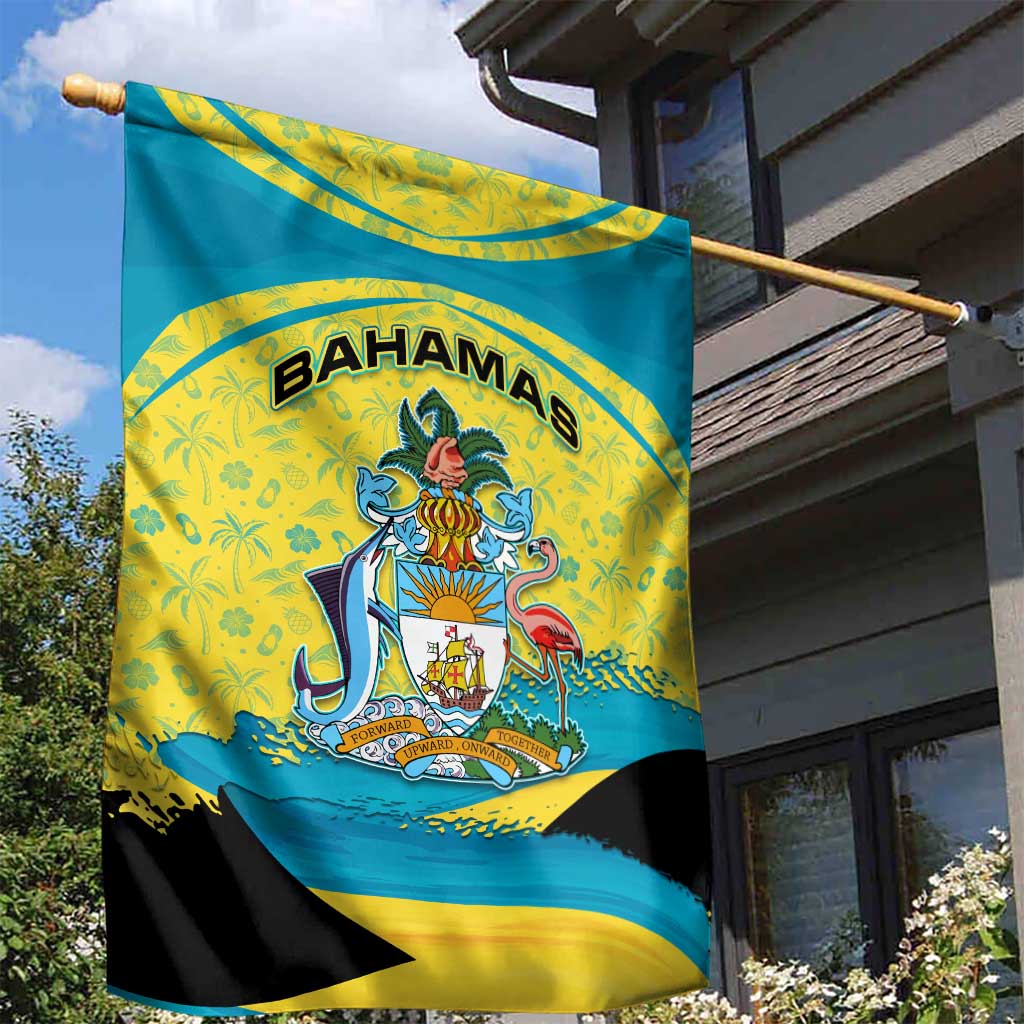Bahamas Flag Garden Flag with National Coat of Arms and Sea Turtle Design - Wonder Print Shop
