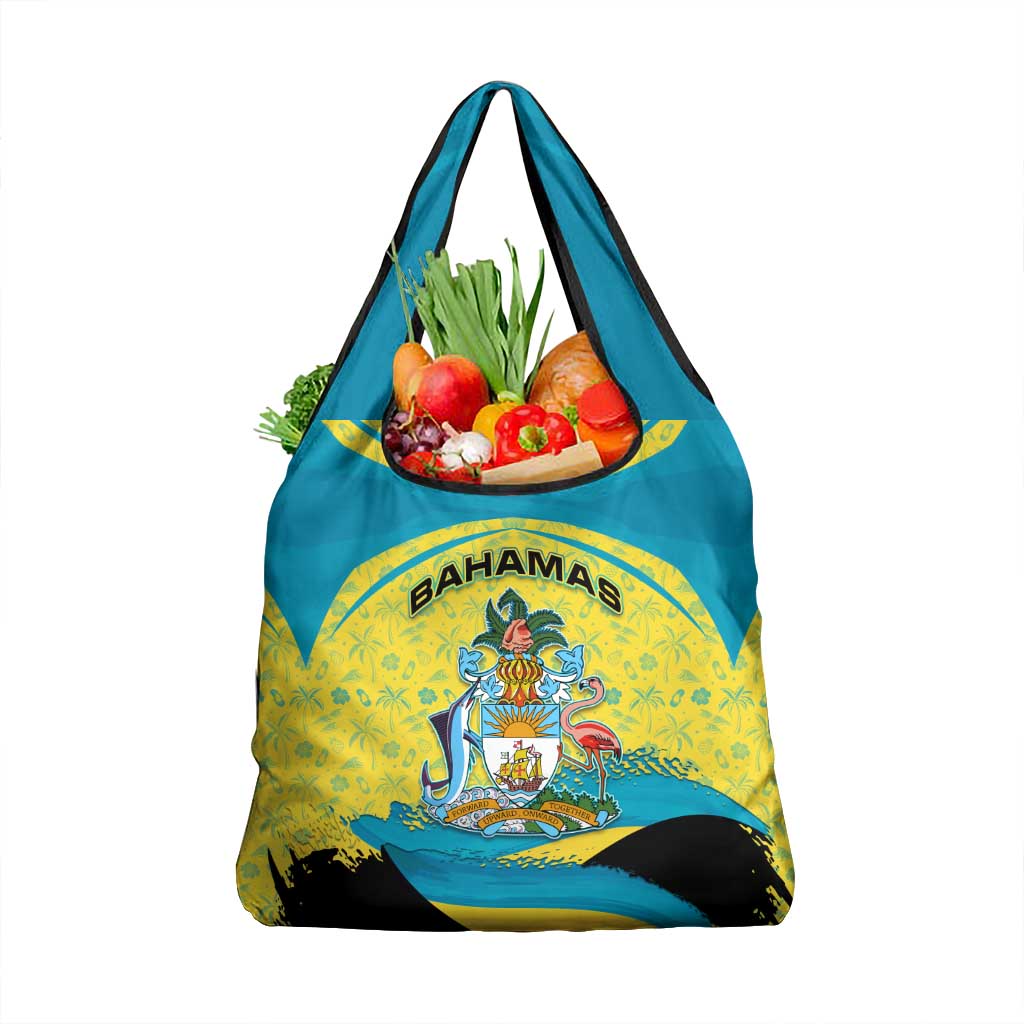 Bahamas Flag Grocery Bag with National Coat of Arms and Sea Turtle Design - Wonder Print Shop