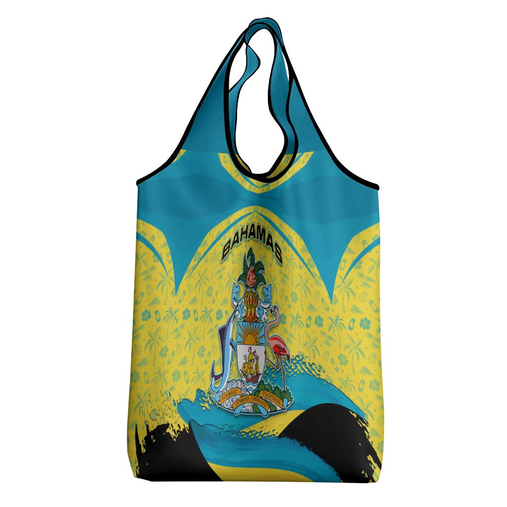 Bahamas Flag Grocery Bag with National Coat of Arms and Sea Turtle Design - Wonder Print Shop