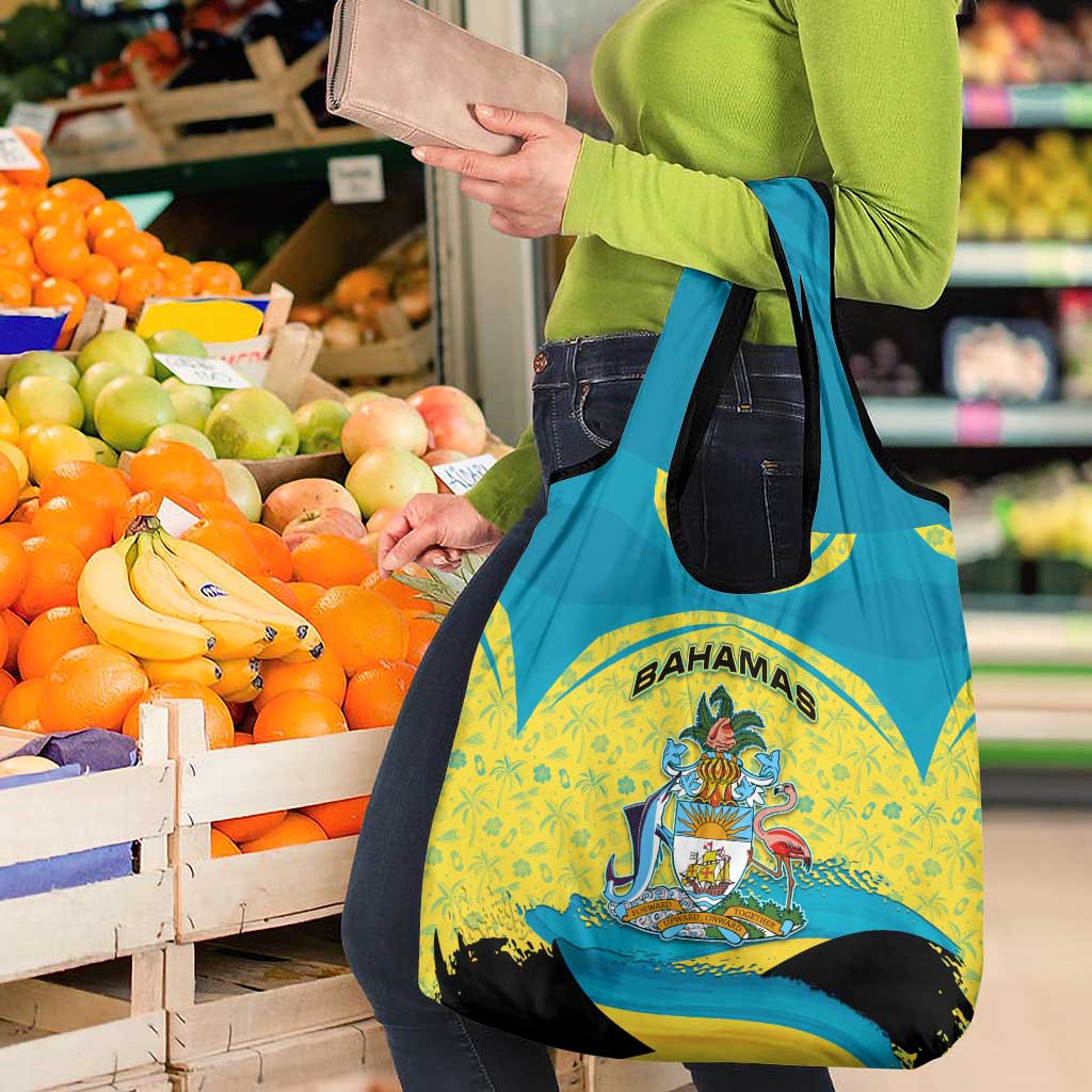 Bahamas Flag Grocery Bag with National Coat of Arms and Sea Turtle Design - Wonder Print Shop