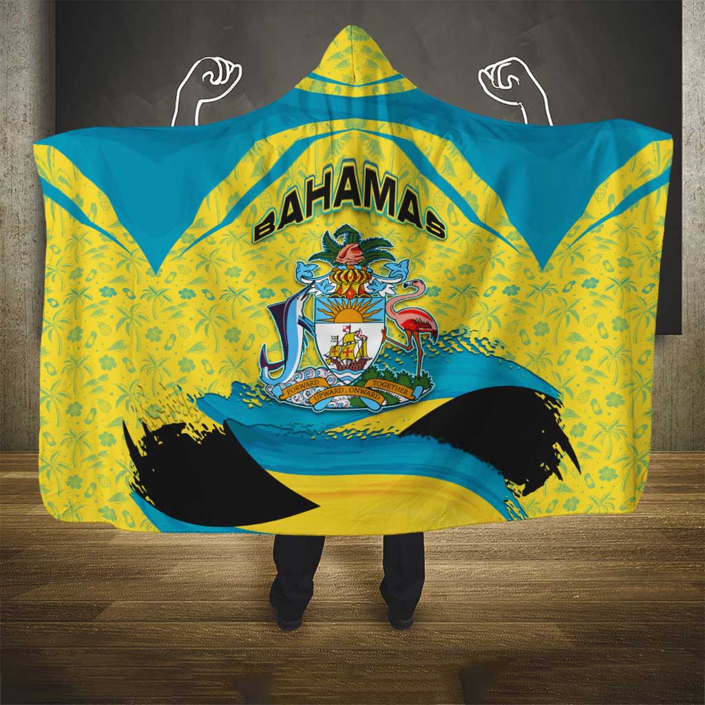 Bahamas Flag Hooded Blanket with National Coat of Arms and Sea Turtle Design - Wonder Print Shop