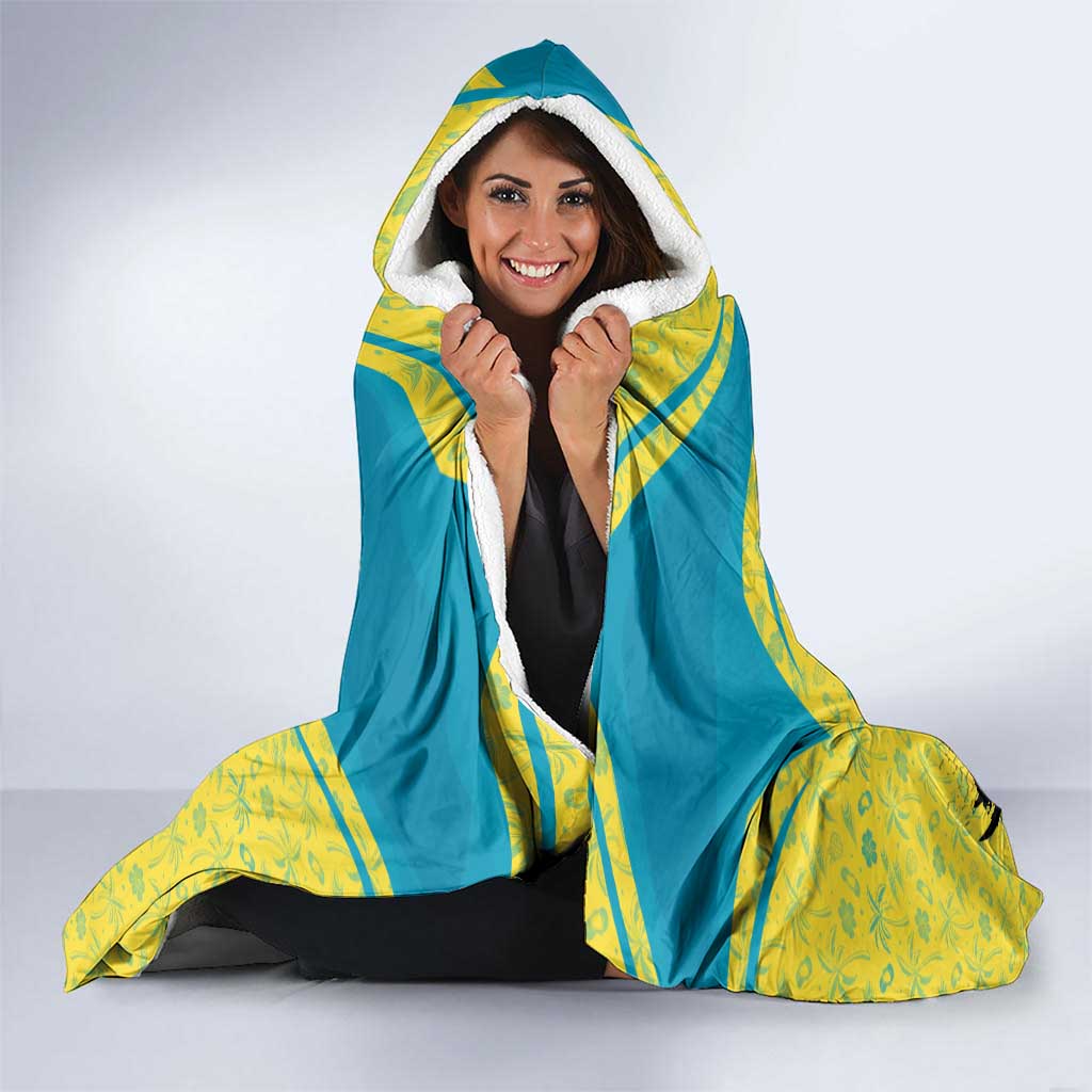 Bahamas Flag Hooded Blanket with National Coat of Arms and Sea Turtle Design - Wonder Print Shop