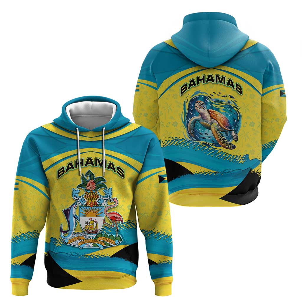 Bahamas Flag Hoodie with National Coat of Arms and Sea Turtle Design - Wonder Print Shop