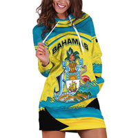 Bahamas Flag Hoodie Dress with National Coat of Arms and Sea Turtle Design - Wonder Print Shop