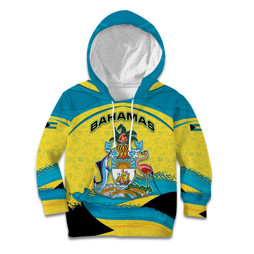 Bahamas Flag Kid Hoodie with National Coat of Arms and Sea Turtle Design - Wonder Print Shop