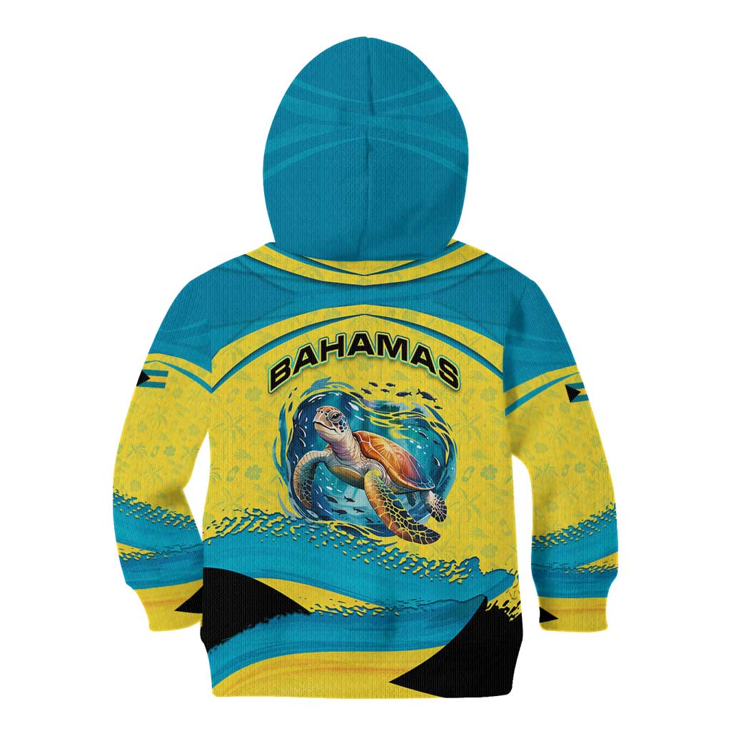 Bahamas Flag Kid Hoodie with National Coat of Arms and Sea Turtle Design - Wonder Print Shop
