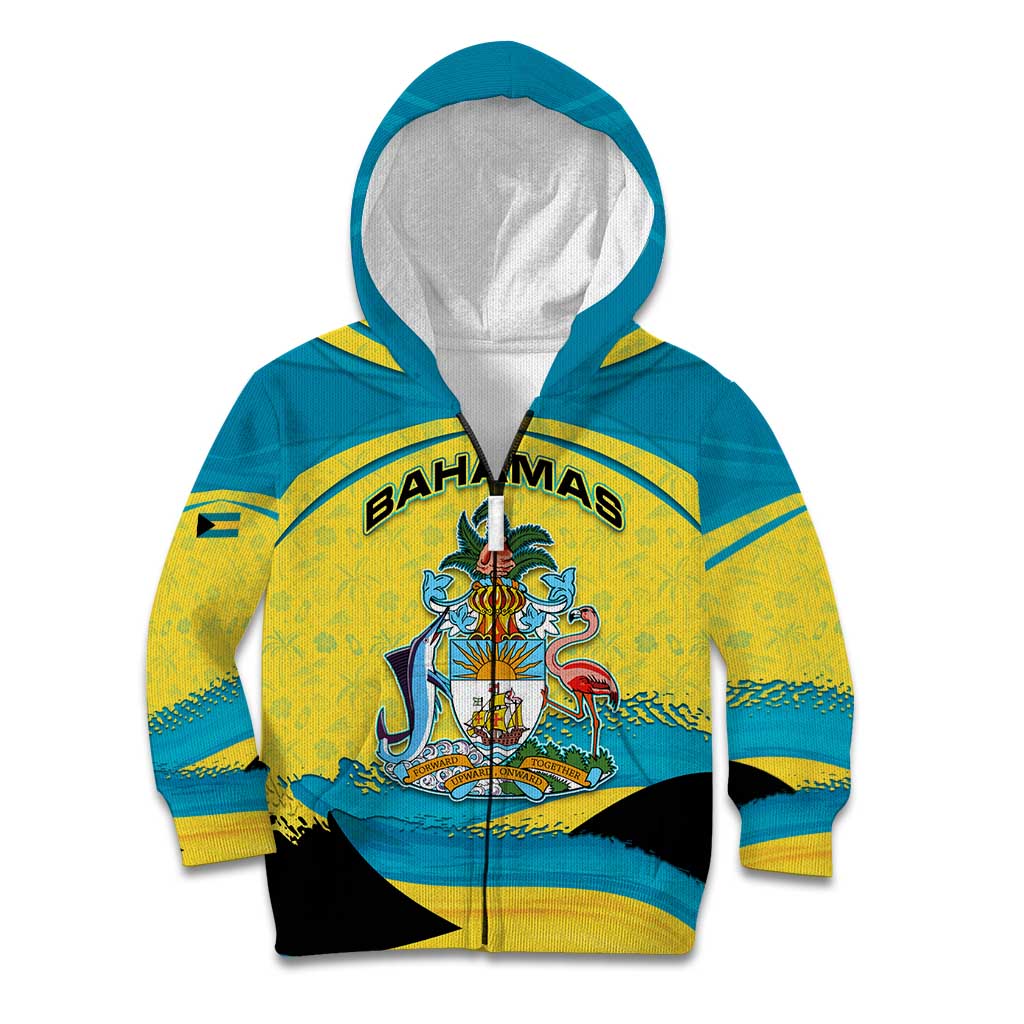 Bahamas Flag Kid Hoodie with National Coat of Arms and Sea Turtle Design - Wonder Print Shop