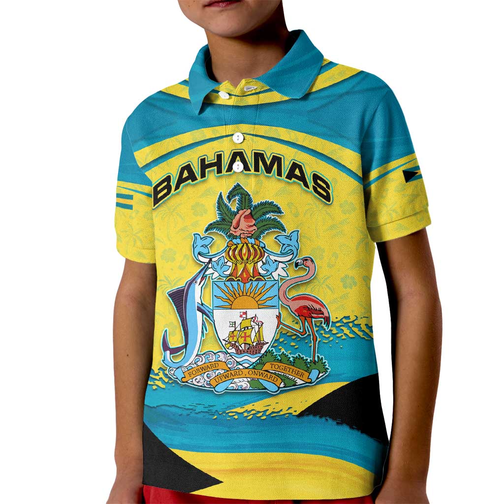 Bahamas Flag Kid Polo Shirt with National Coat of Arms and Sea Turtle Design - Wonder Print Shop