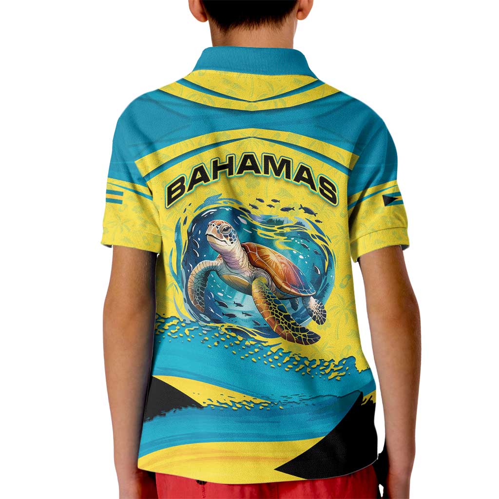 Bahamas Flag Kid Polo Shirt with National Coat of Arms and Sea Turtle Design - Wonder Print Shop