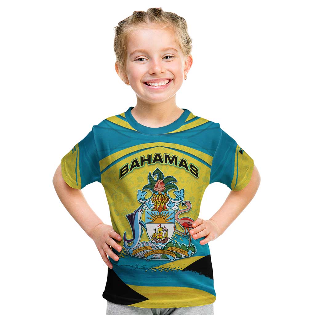 Bahamas Flag Kid T Shirt with National Coat of Arms and Sea Turtle Design - Wonder Print Shop