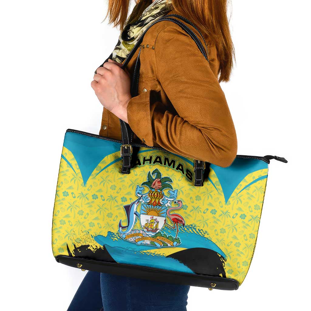 Bahamas Flag Leather Tote Bag with National Coat of Arms and Sea Turtle Design - Wonder Print Shop
