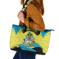 Bahamas Flag Leather Tote Bag with National Coat of Arms and Sea Turtle Design - Wonder Print Shop