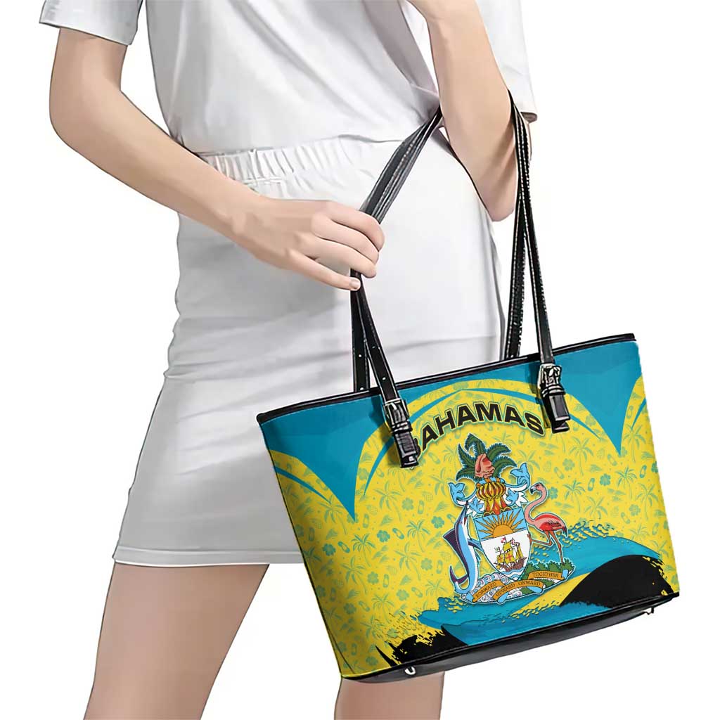 Bahamas Flag Leather Tote Bag with National Coat of Arms and Sea Turtle Design - Wonder Print Shop