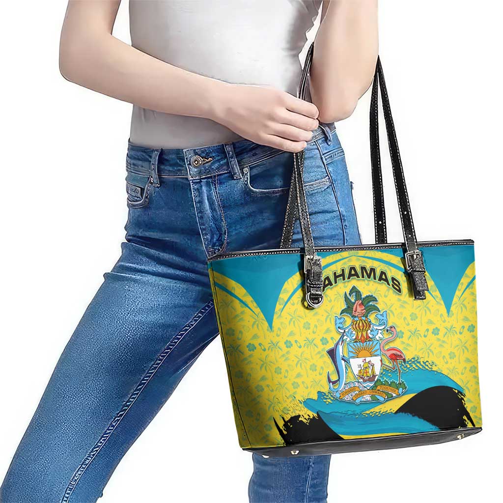 Bahamas Flag Leather Tote Bag with National Coat of Arms and Sea Turtle Design - Wonder Print Shop