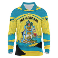 Bahamas Flag Long Sleeve Polo Shirt with National Coat of Arms and Sea Turtle Design - Wonder Print Shop