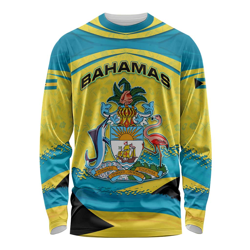 Bahamas Flag Long Sleeve Shirt with National Coat of Arms and Sea Turtle Design - Wonder Print Shop