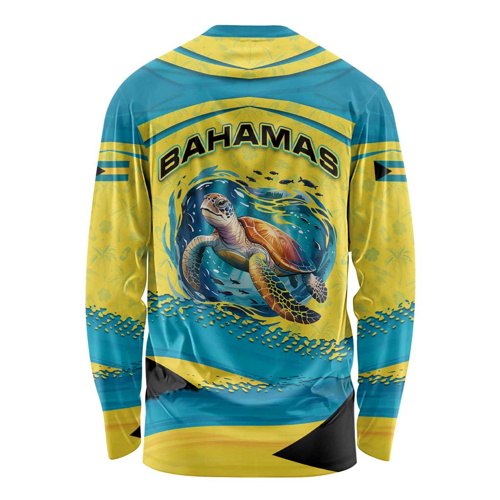 Bahamas Flag Long Sleeve Shirt with National Coat of Arms and Sea Turtle Design - Wonder Print Shop