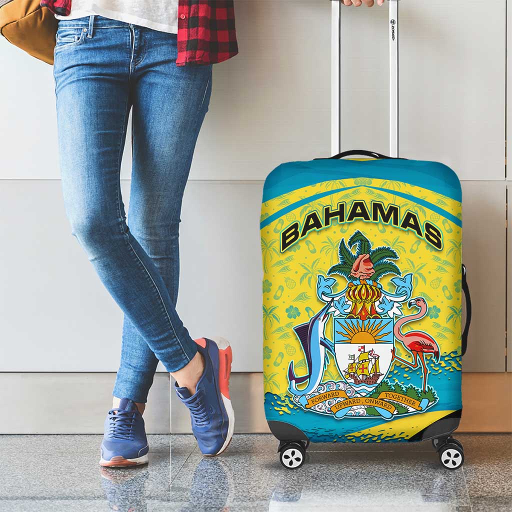 Bahamas Flag Luggage Cover with National Coat of Arms and Sea Turtle Design - Wonder Print Shop