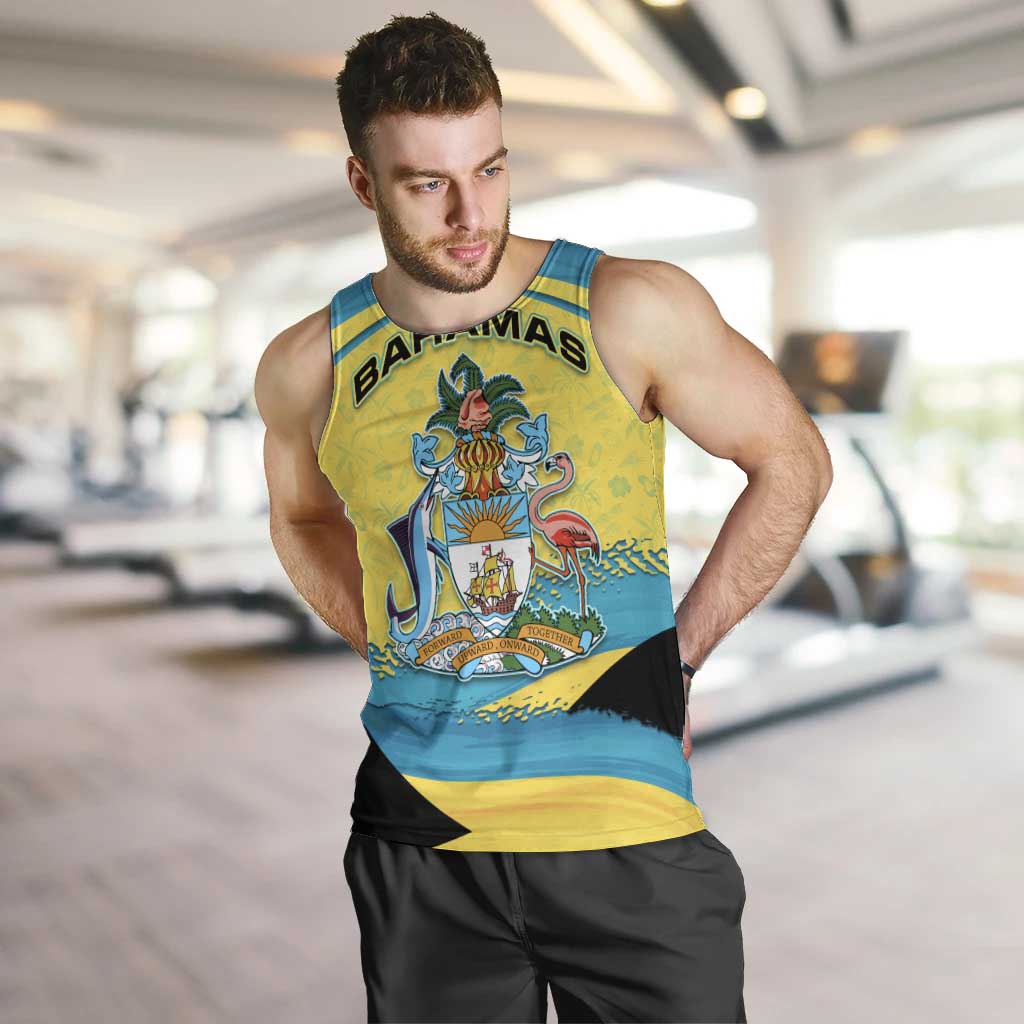Bahamas Flag Men Tank Top with National Coat of Arms and Sea Turtle Design - Wonder Print Shop
