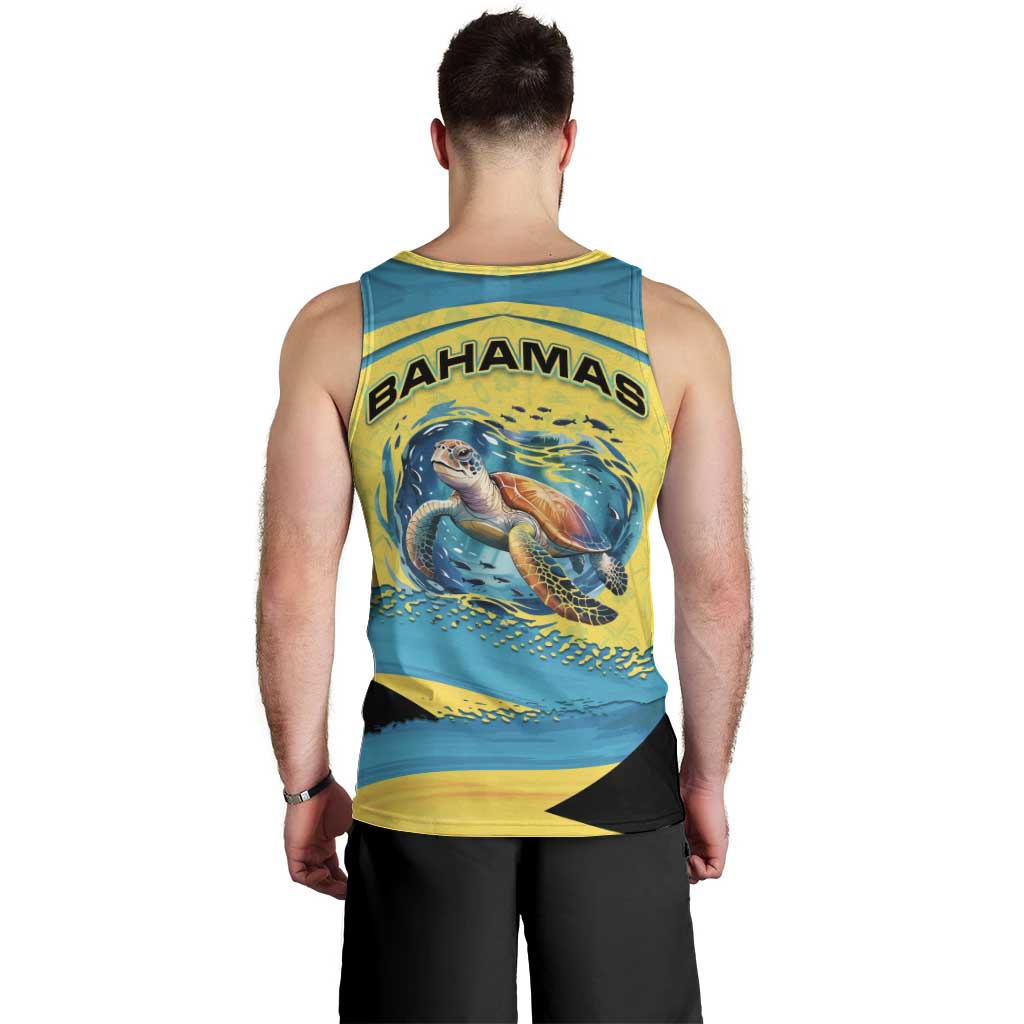 Bahamas Flag Men Tank Top with National Coat of Arms and Sea Turtle Design - Wonder Print Shop