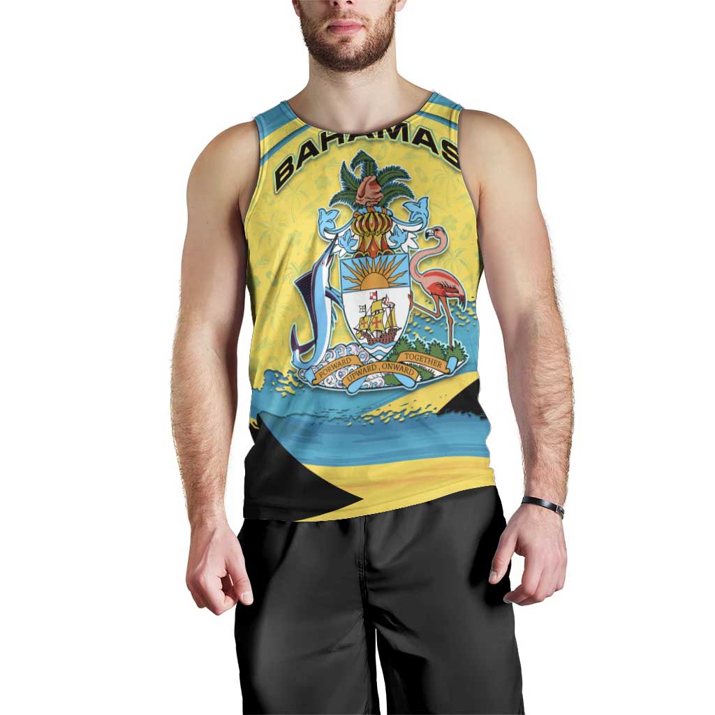 Bahamas Flag Men Tank Top with National Coat of Arms and Sea Turtle Design - Wonder Print Shop